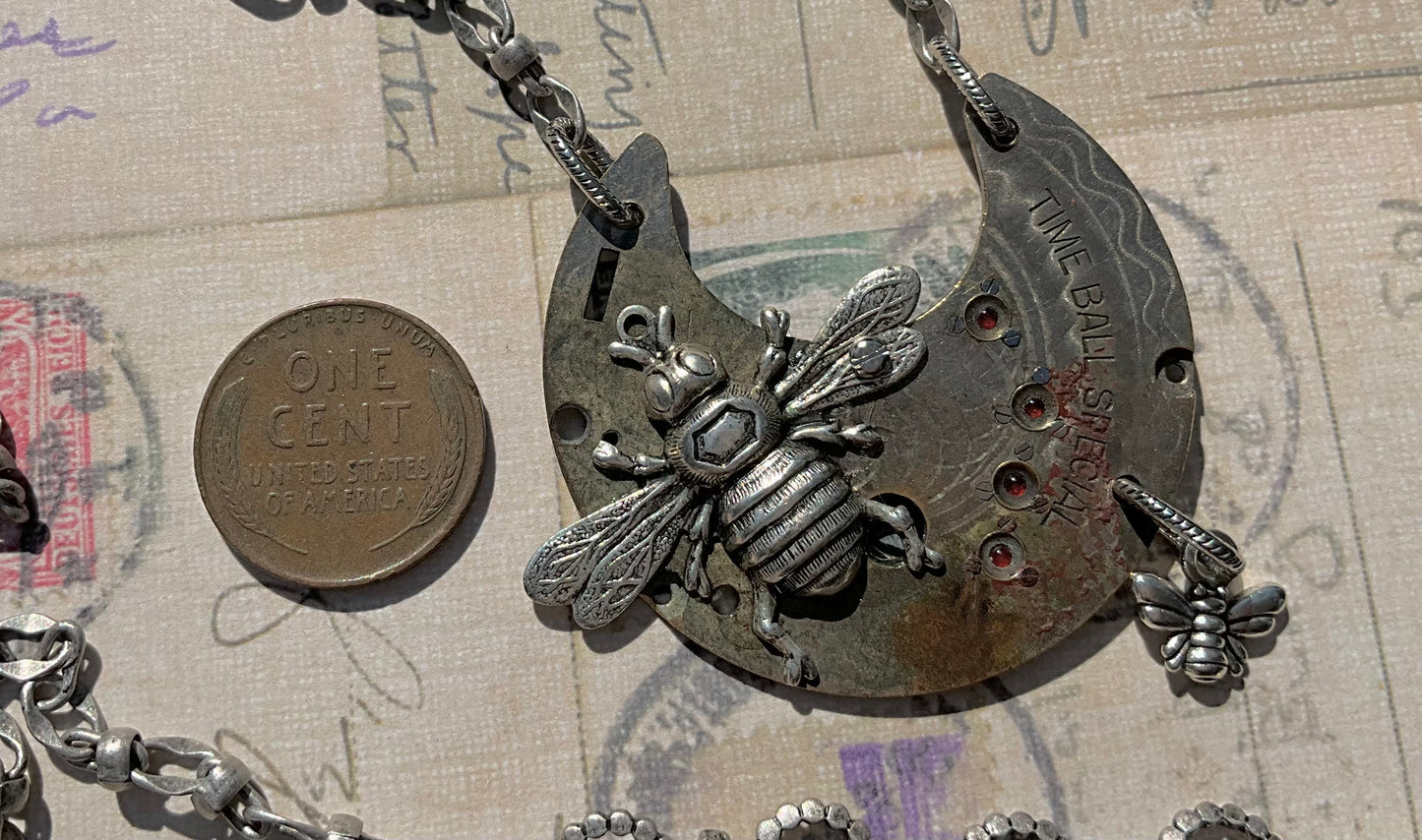 Antique Watch & Bee Pendant
