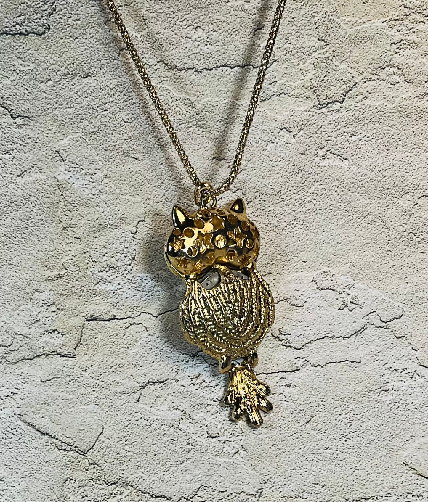 Owl recycled parts necklace pocket watch vintage jewelry