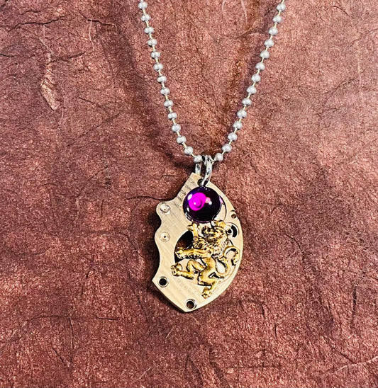 pocket watch and royal lion necklace with purple stone