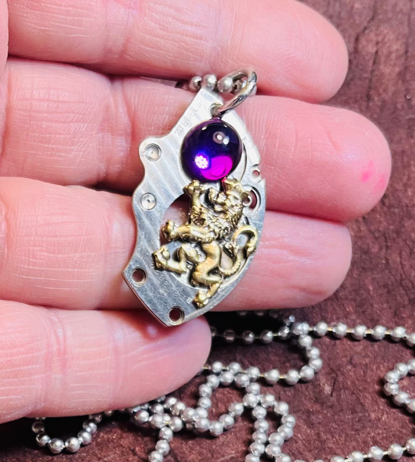 pocket watch and royal lion necklace with purple stone