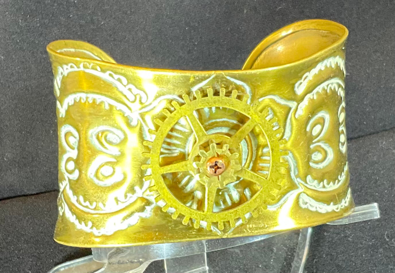 upcycled cuff bracelet steampunk flair gear