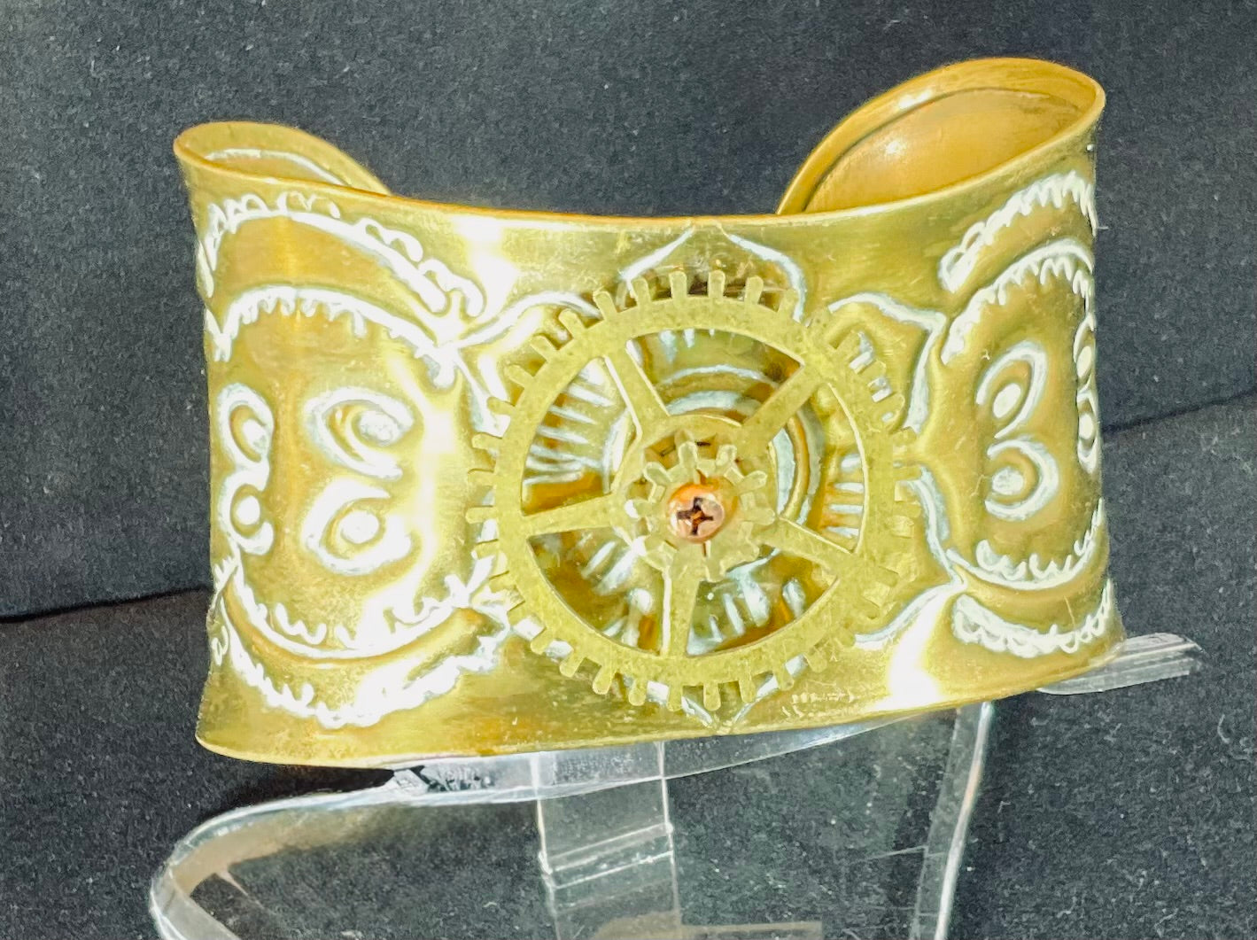upcycled cuff bracelet steampunk flair gear