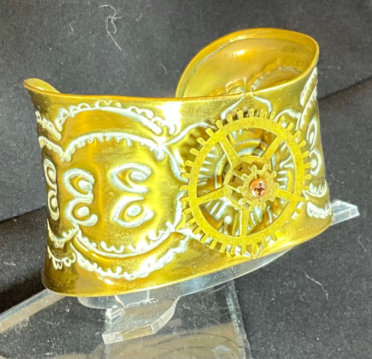 upcycled cuff bracelet steampunk flair gear