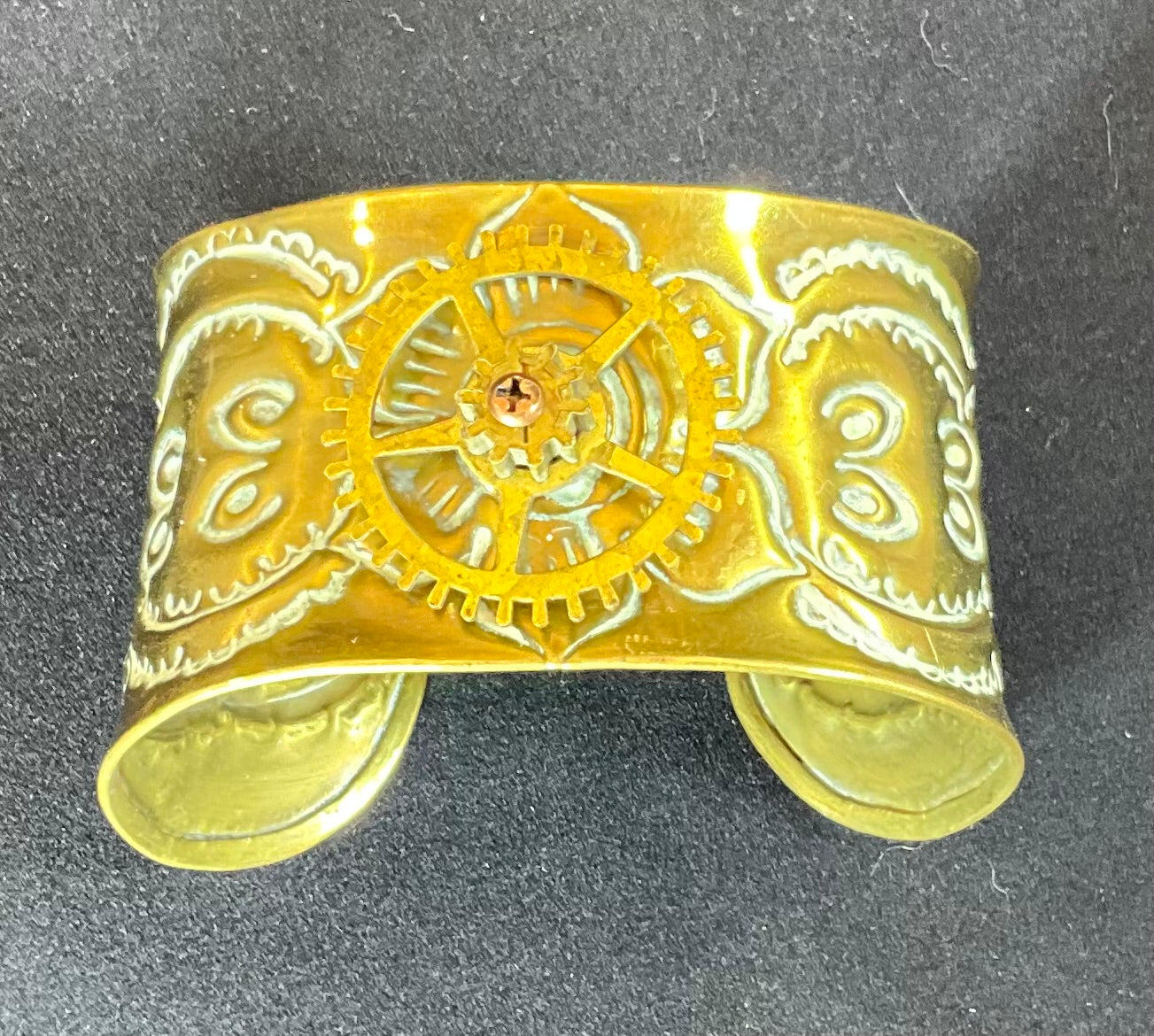 upcycled cuff bracelet steampunk flair gear