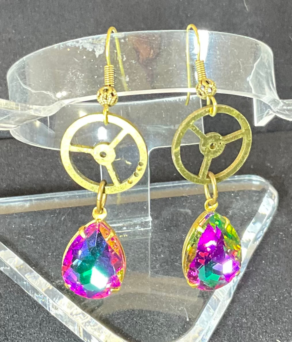 vintage watch parts and bling drop earrings