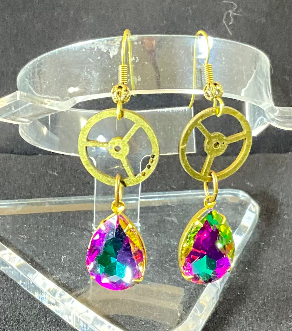 vintage watch parts and bling drop earrings