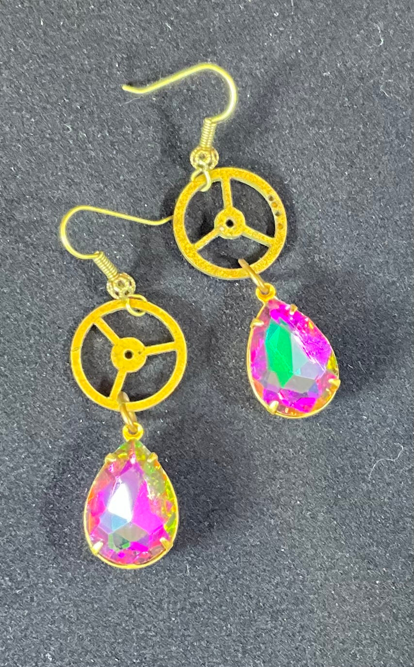 vintage watch parts and bling drop earrings