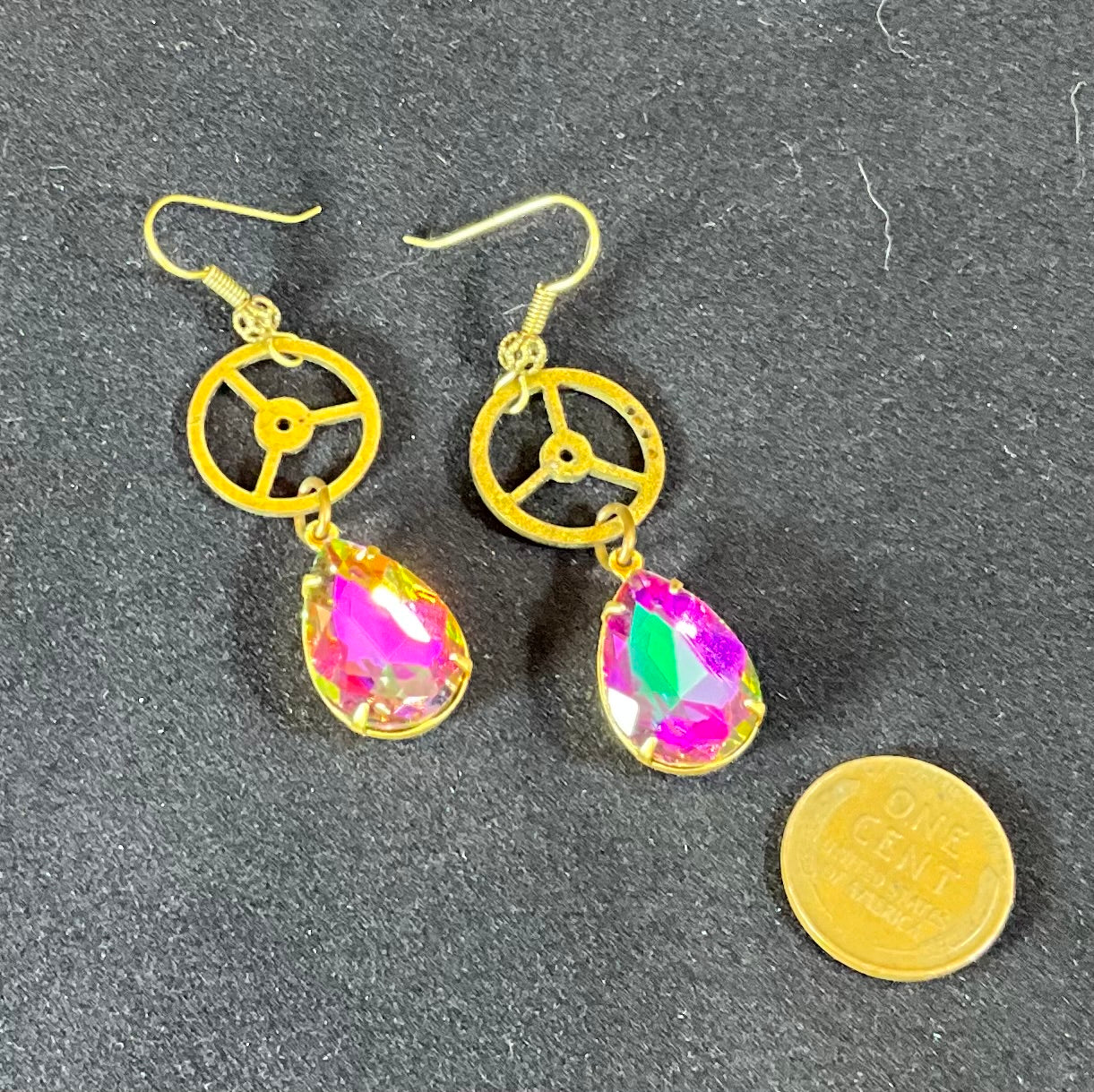 vintage watch parts and bling drop earrings