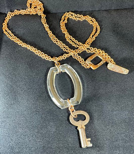 vintage 1920's glass bezel buckle and key necklace