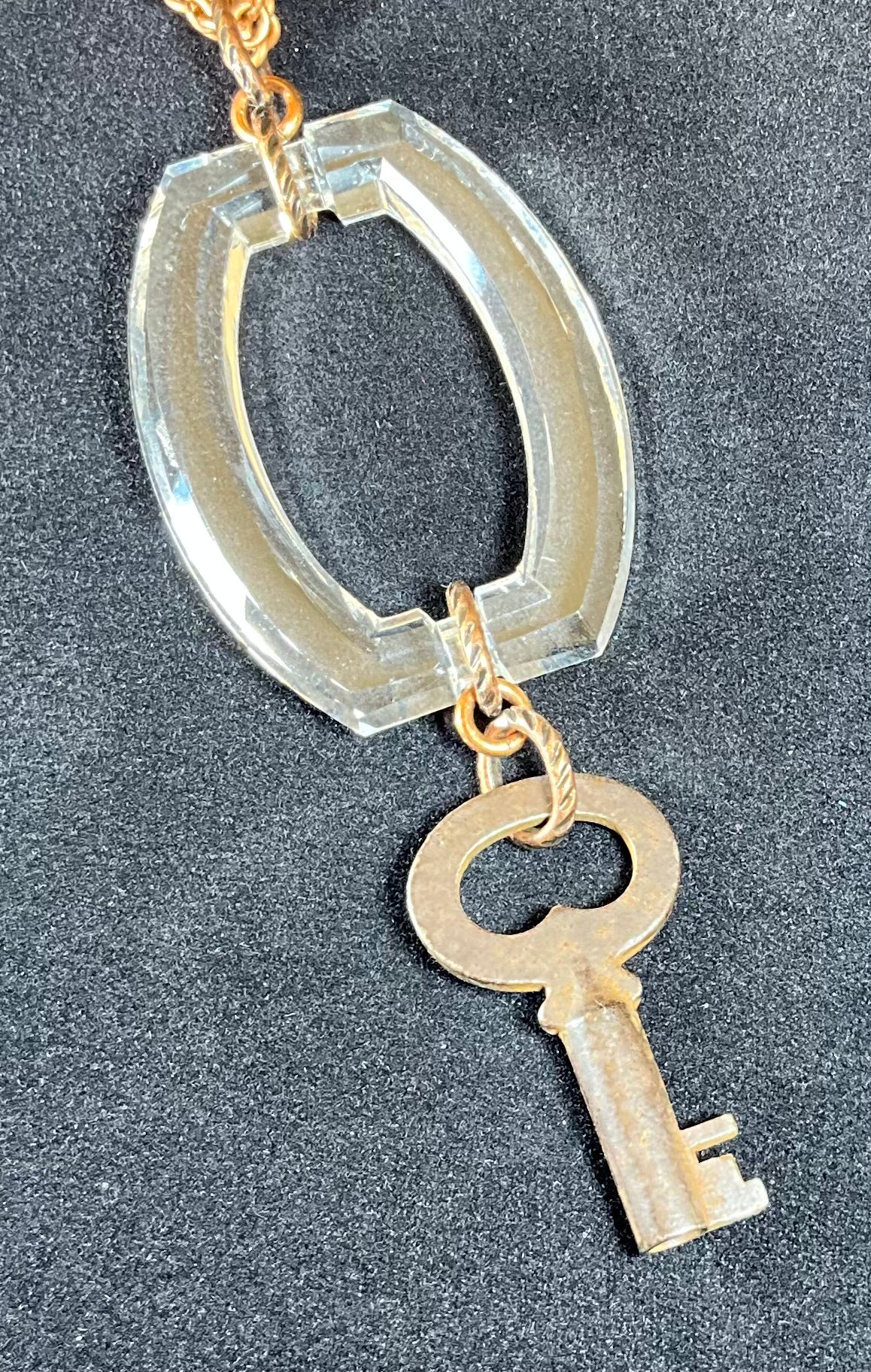 vintage 1920's glass bezel buckle and key necklace