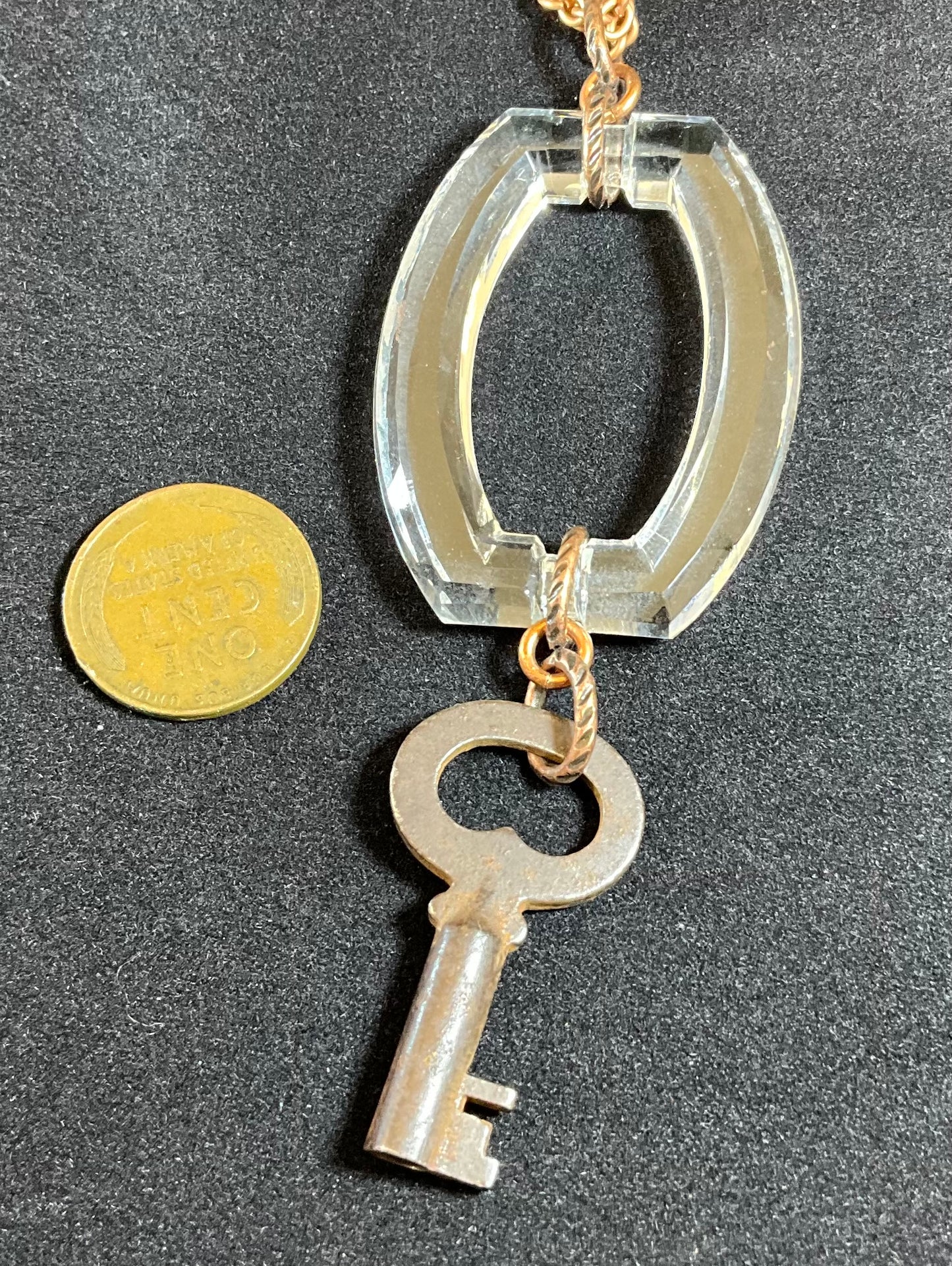 vintage 1920's glass bezel buckle and key necklace