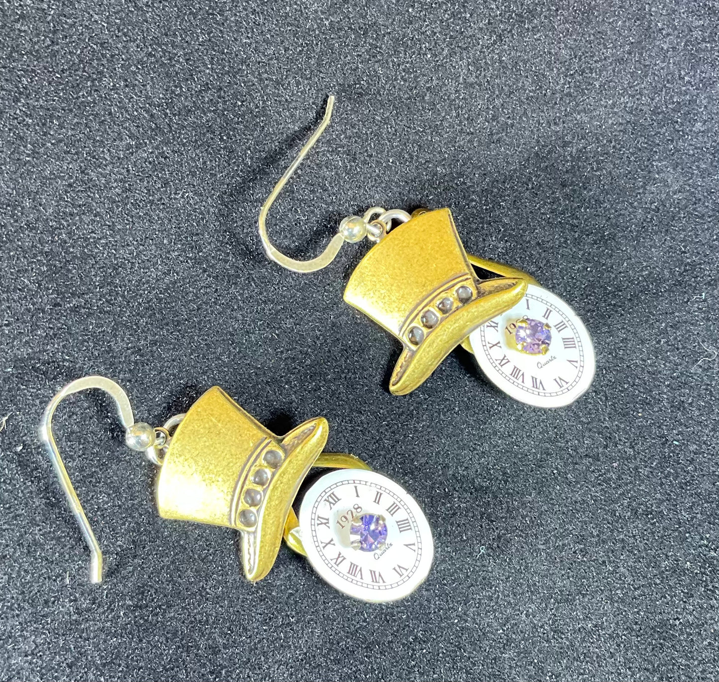 top hat watch face earrings