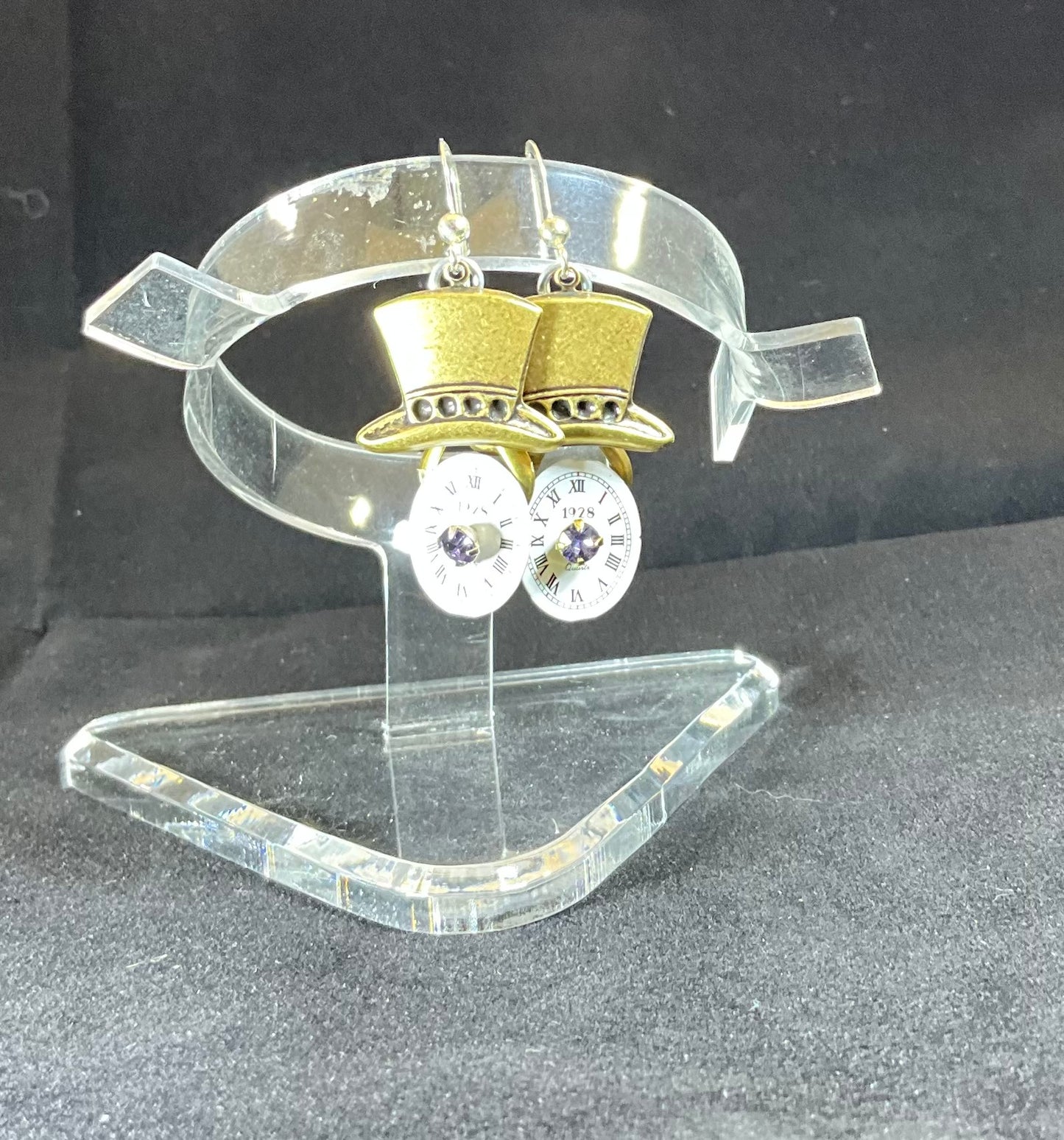 top hat watch face earrings