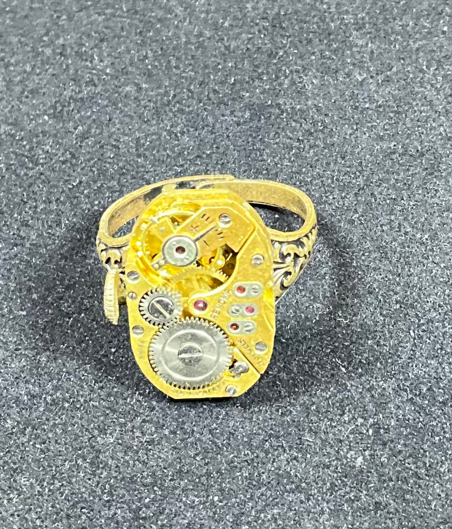 gold tone vintage watch movement ring
