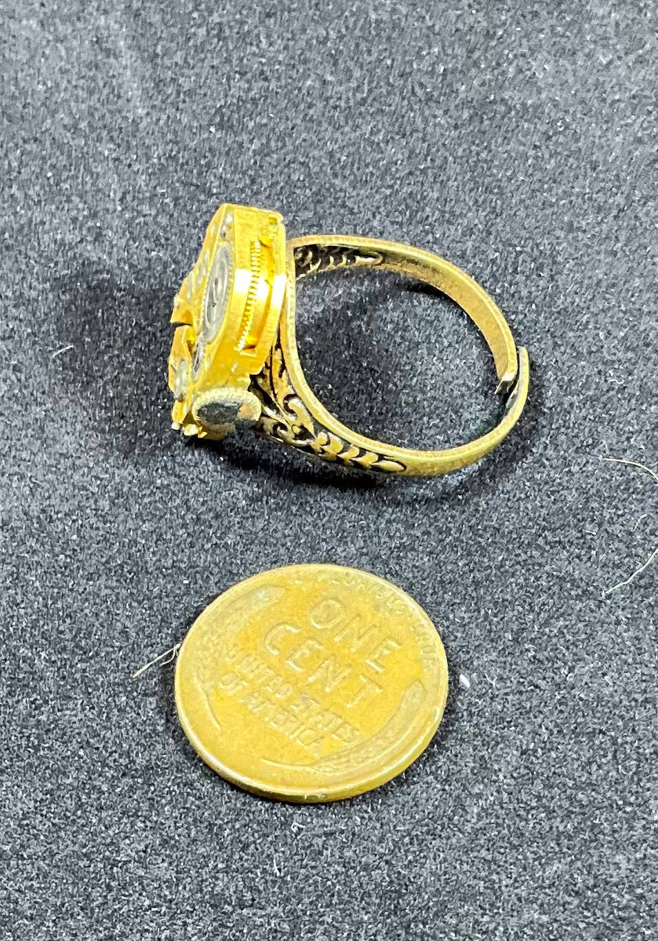 gold tone vintage watch movement ring