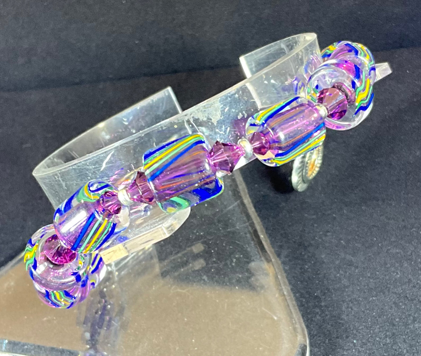 cane glass and crystal purple bracelet