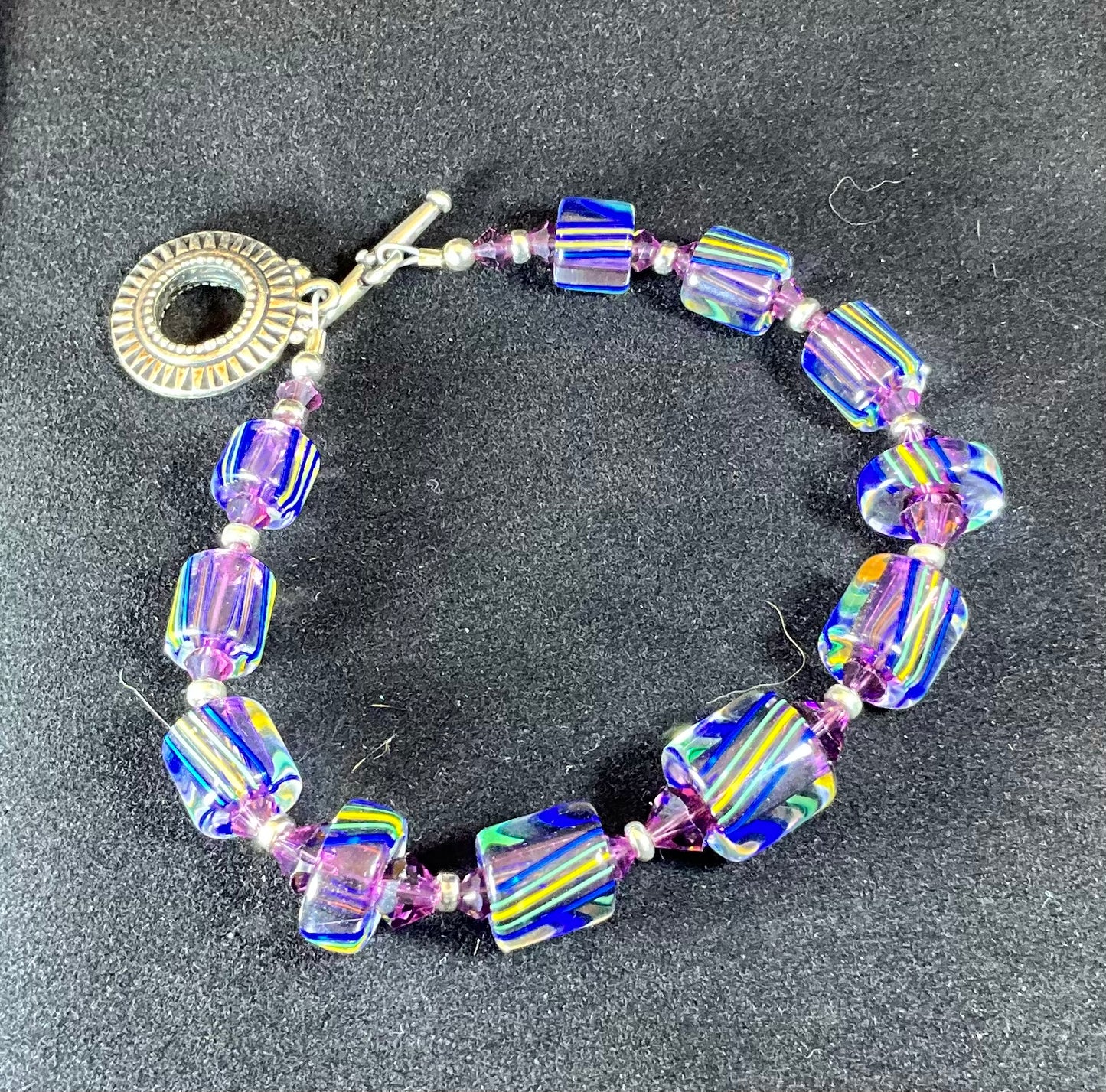 cane glass and crystal purple bracelet