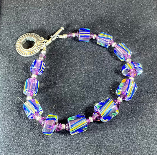 cane glass and crystal purple bracelet