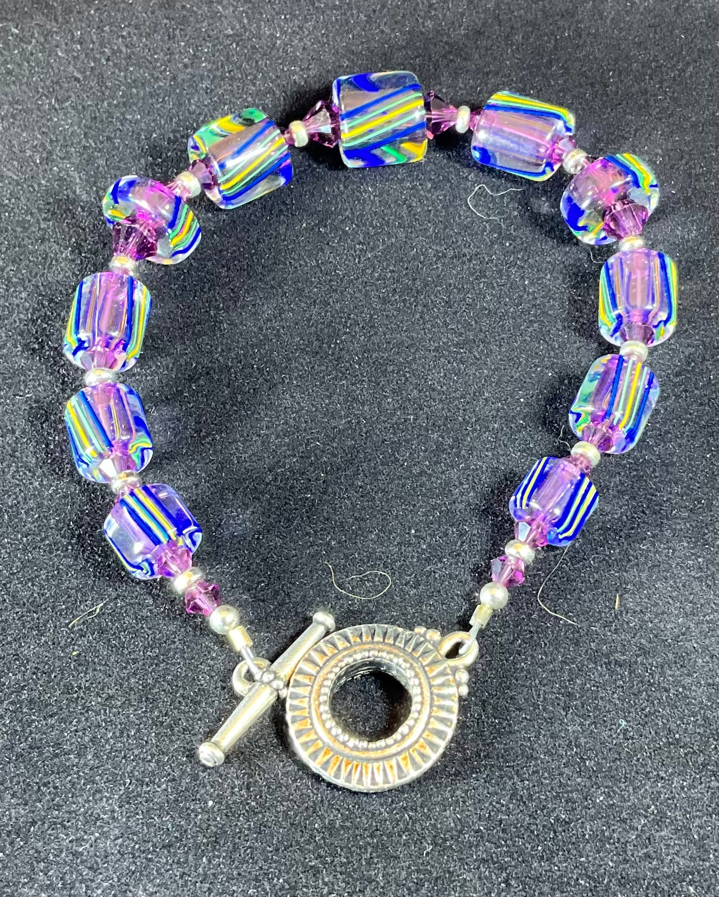 cane glass and crystal purple bracelet