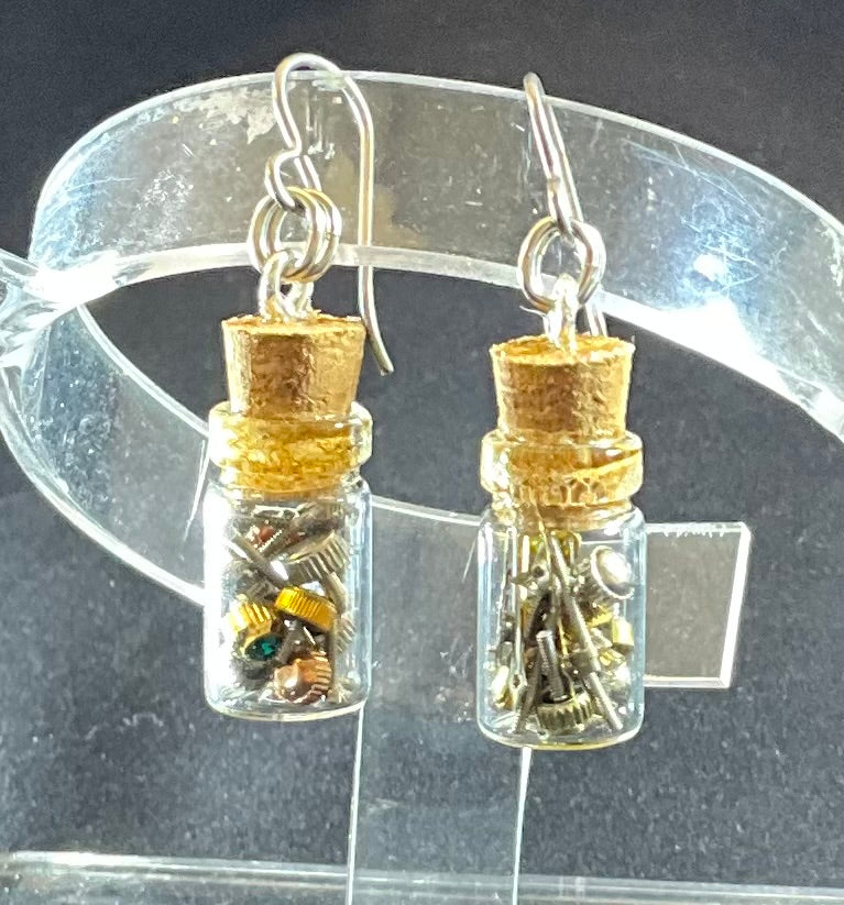 watch parts in a bottle earrings