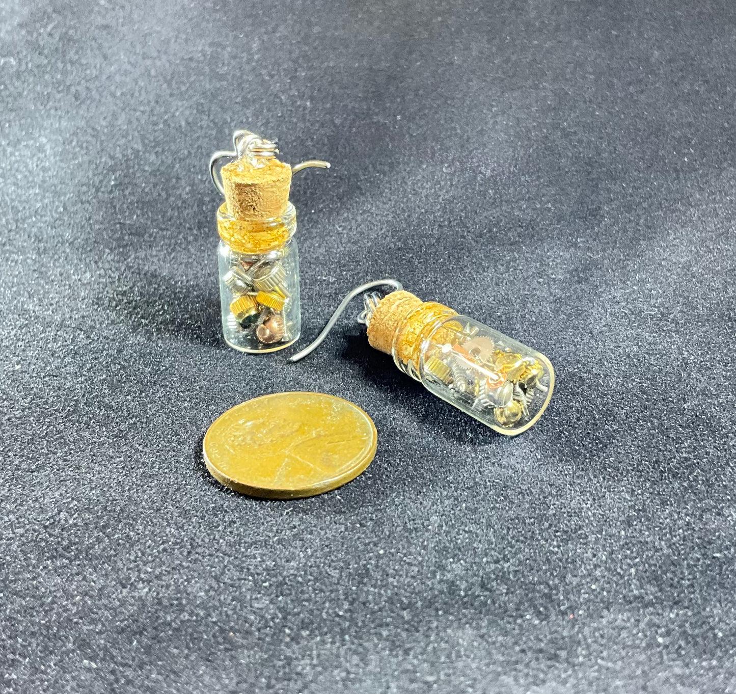 watch parts in a bottle earrings
