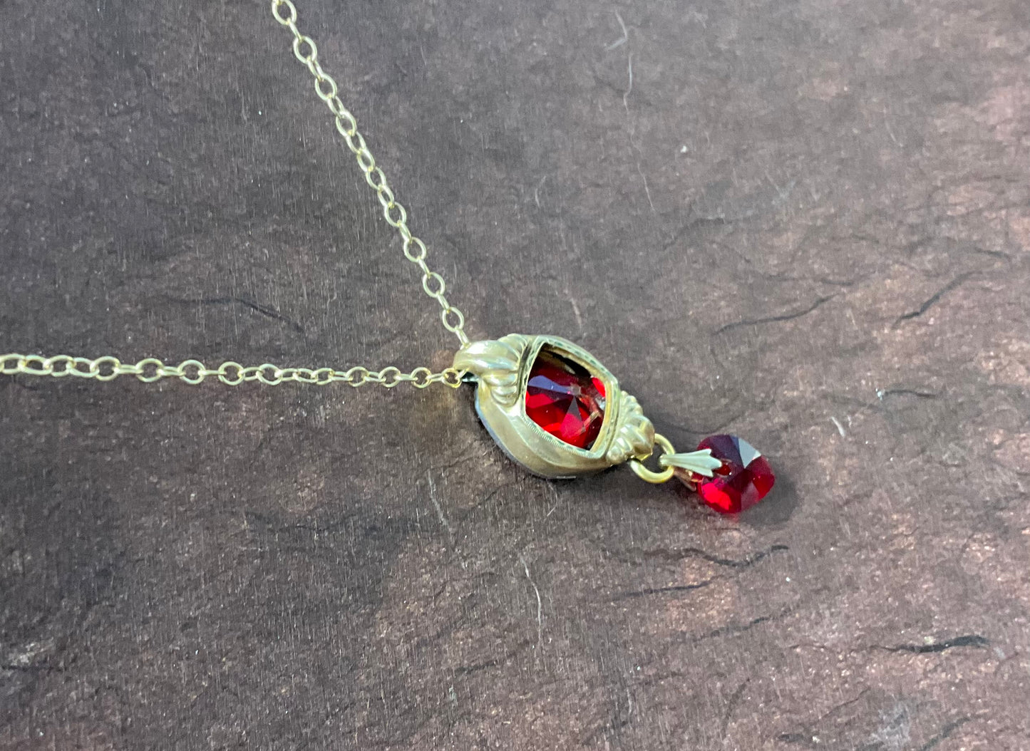 vintage fold filled watch case and red crystal heart necklace
