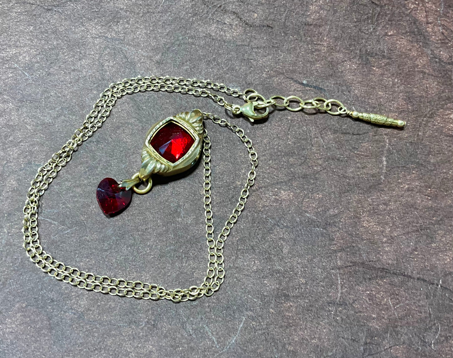 vintage fold filled watch case and red crystal heart necklace
