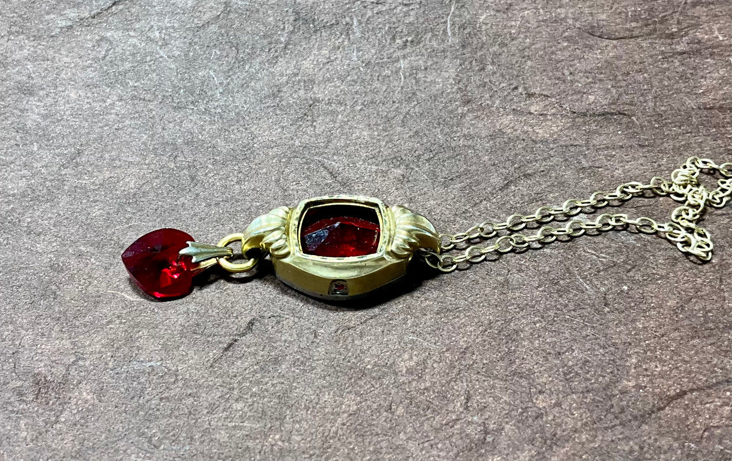 vintage fold filled watch case and red crystal heart necklace