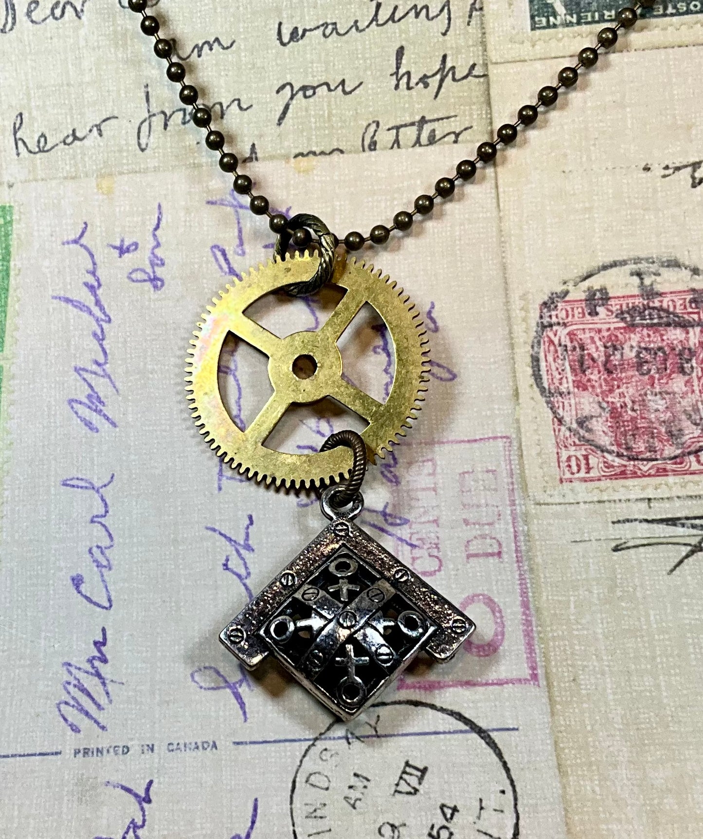 medieval steampunk antique clock gear necklace