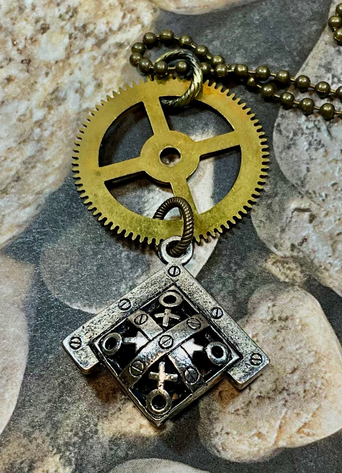 medieval steampunk antique clock gear necklace