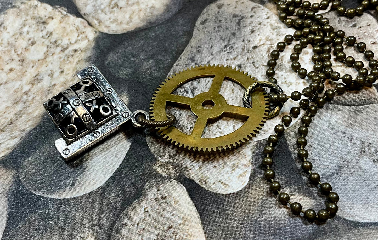 medieval steampunk antique clock gear necklace