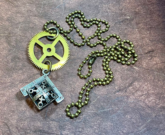 medieval steampunk antique clock gear necklace