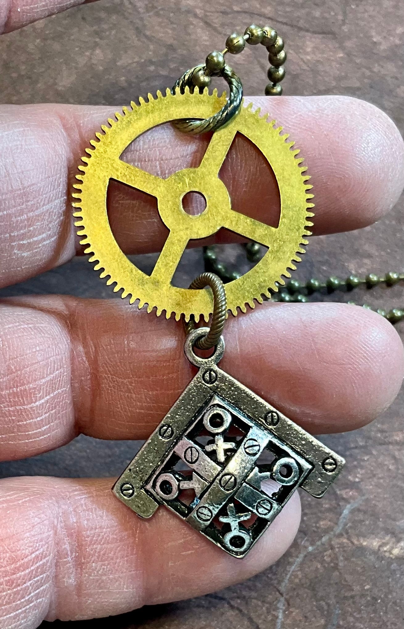 medieval steampunk antique clock gear necklace