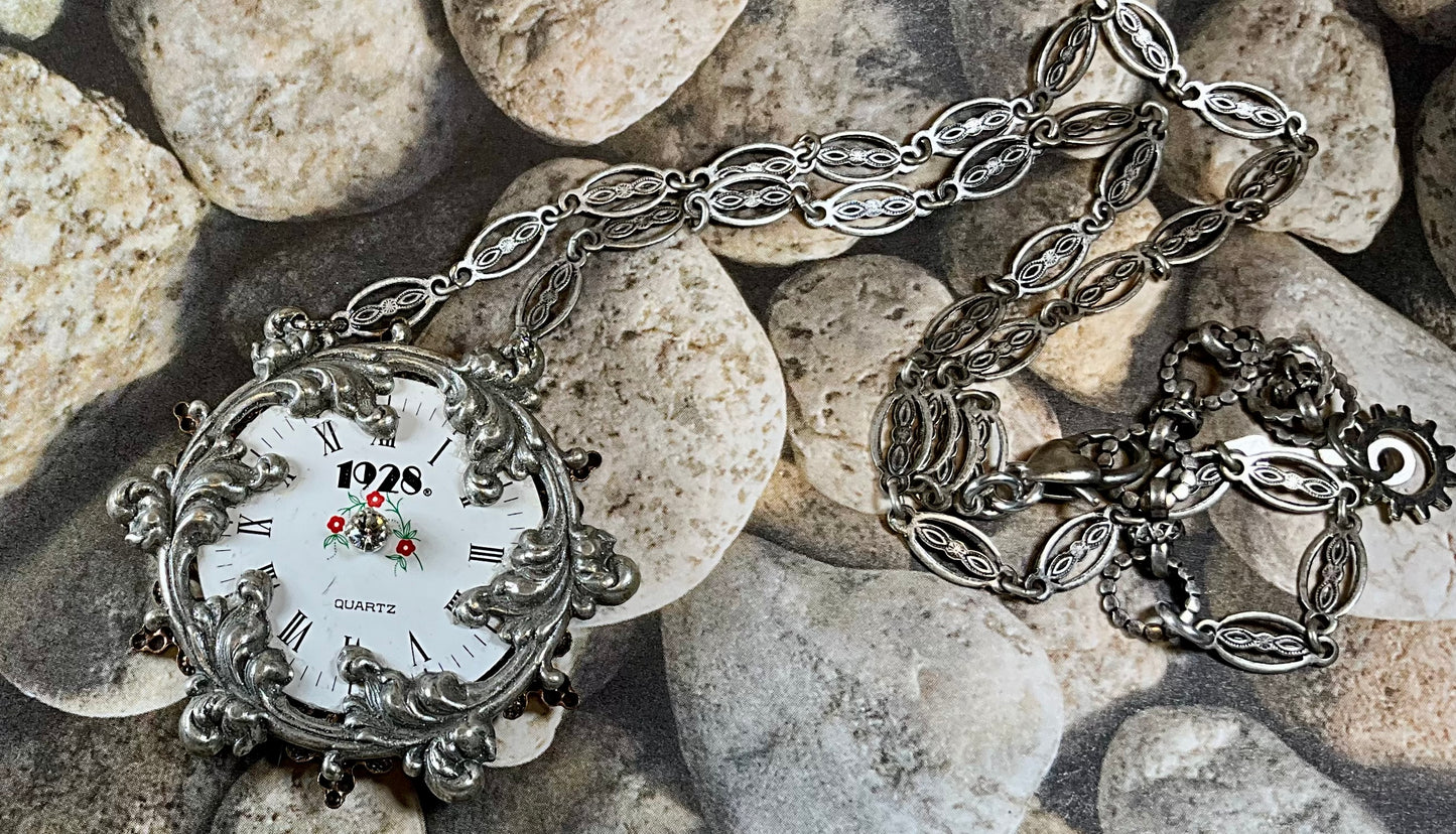 1928 pocket watch face necklace