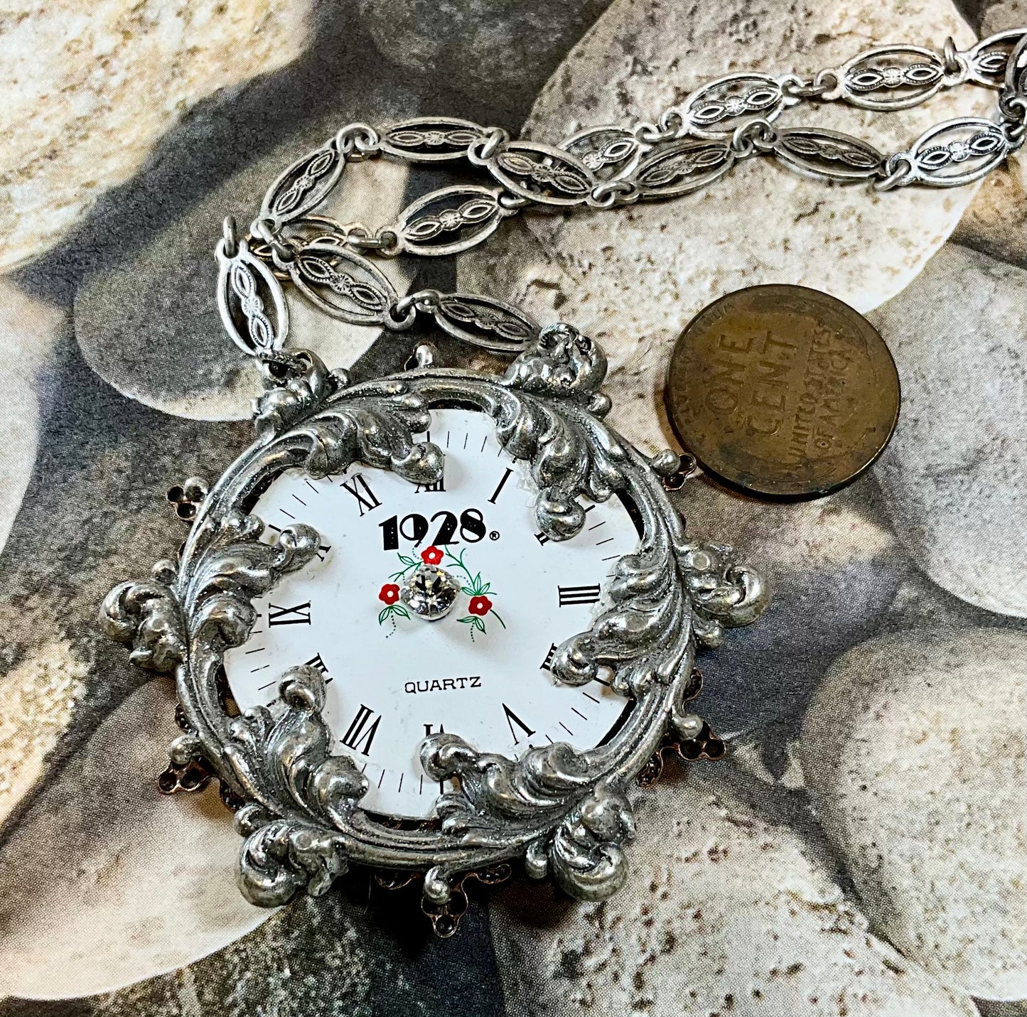 1928 pocket watch face necklace
