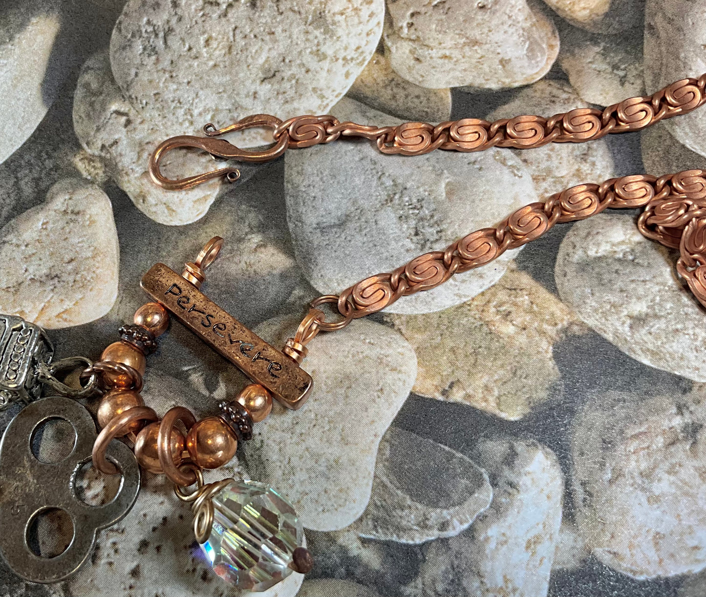 key prayer box crystal Persevere necklace in copper