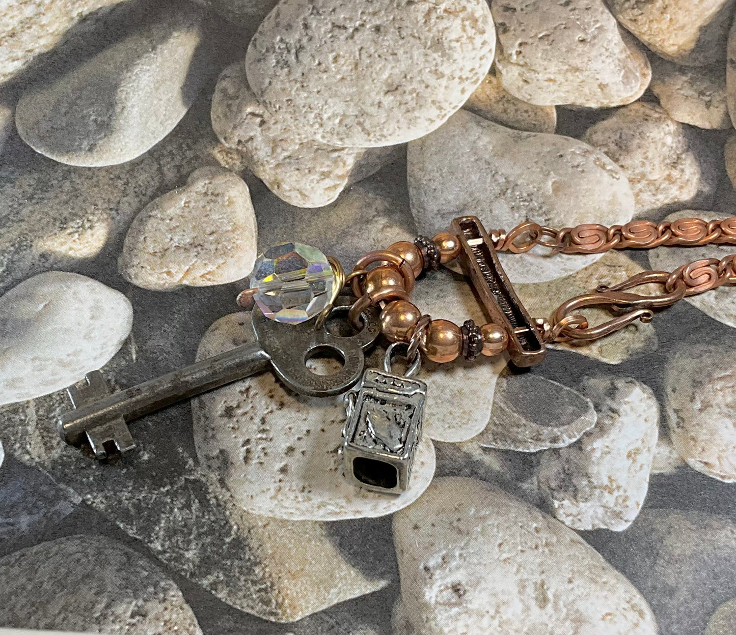 key prayer box crystal Persevere necklace in copper