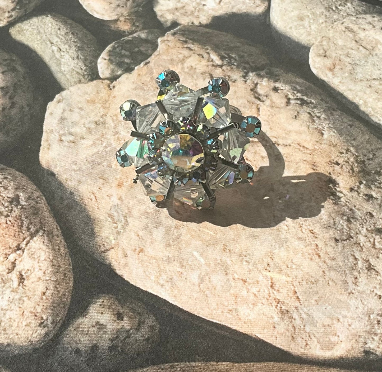 vintage crystal earring to ring