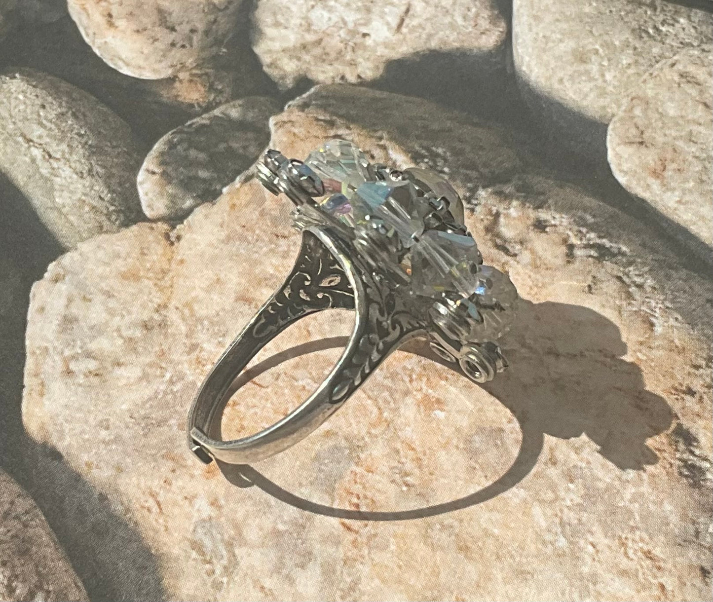 vintage crystal earring to ring