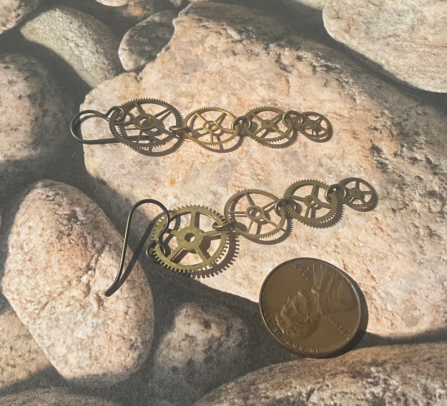 cascading watch gears earrings