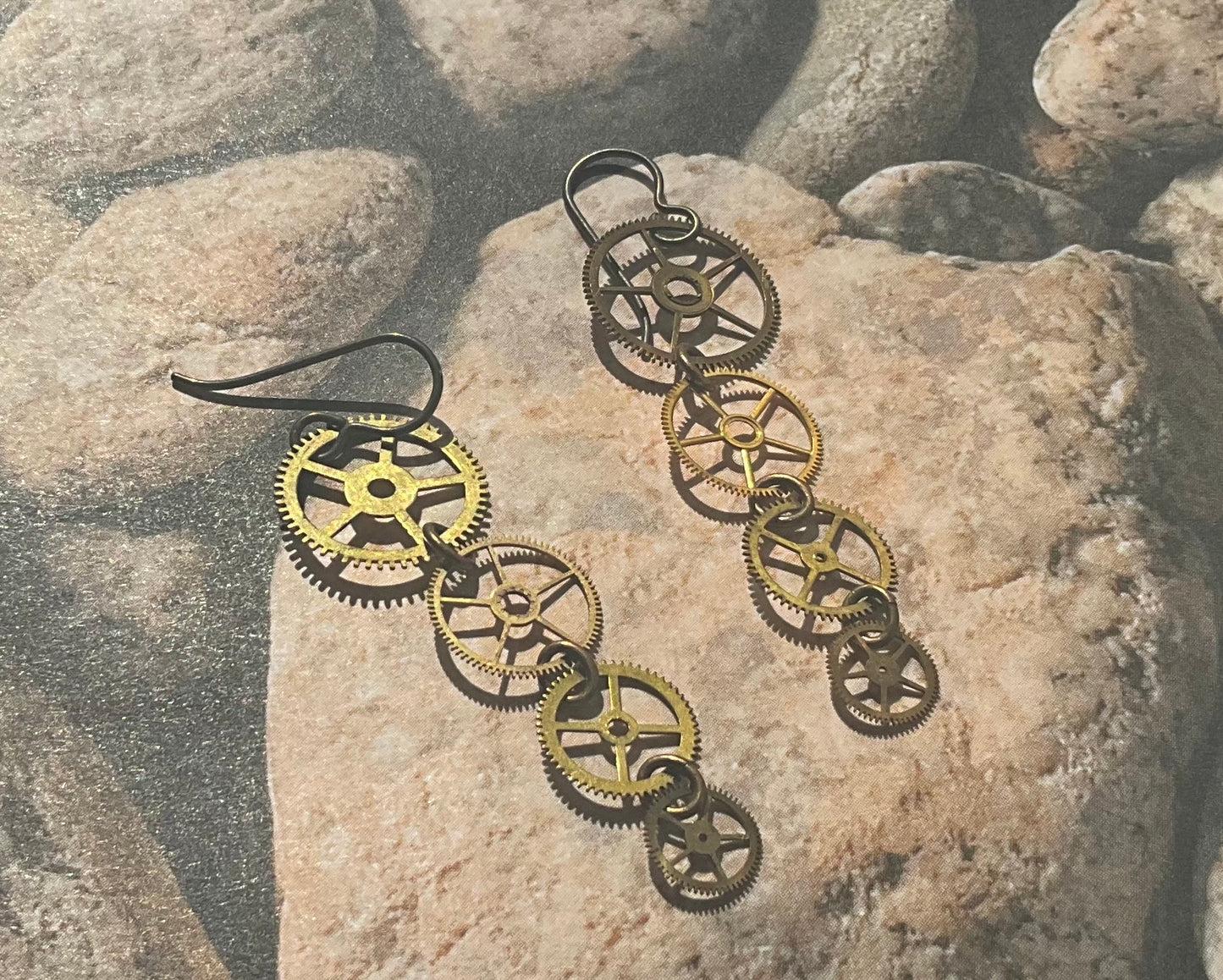 cascading watch gears earrings