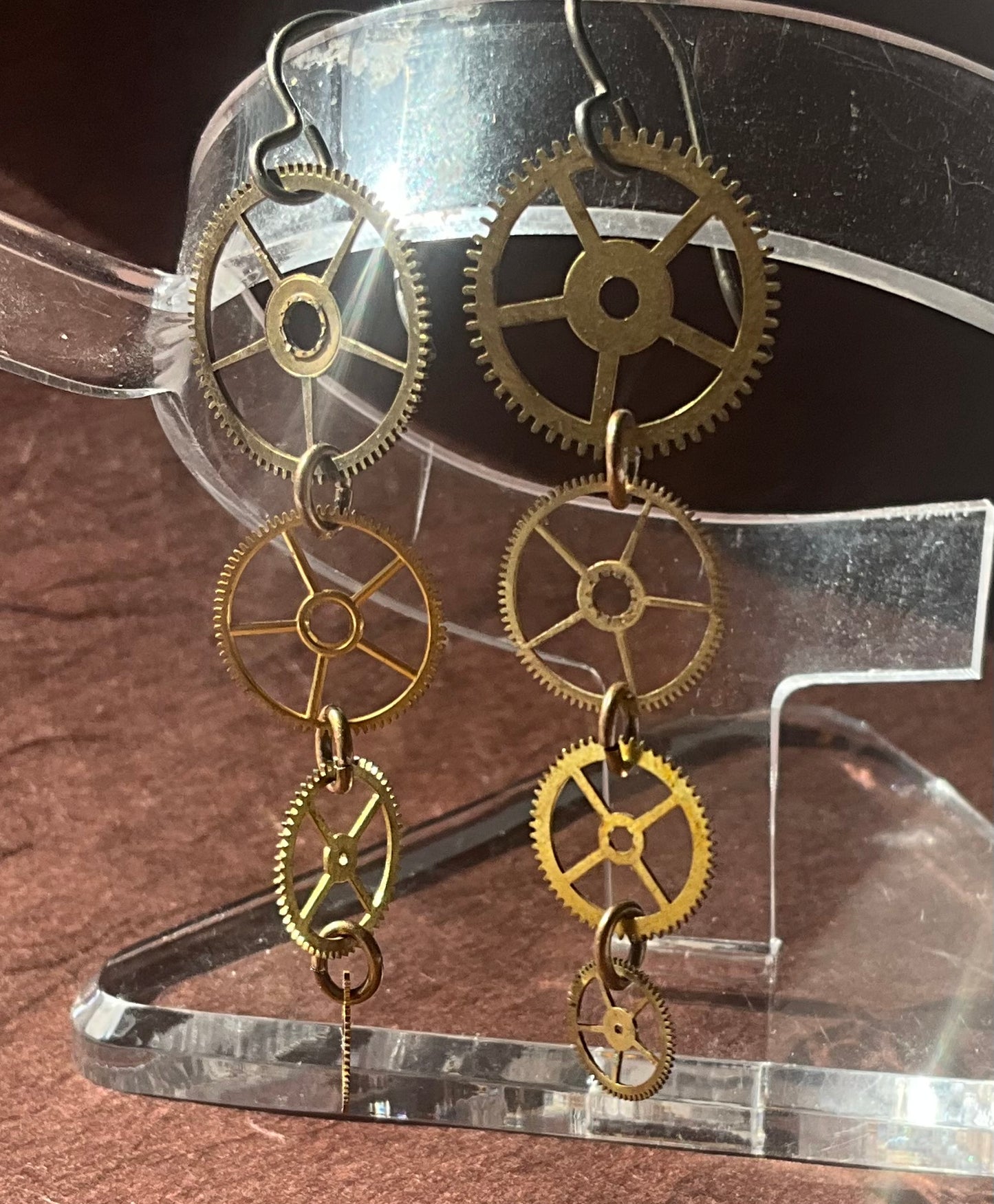 cascading watch gears earrings