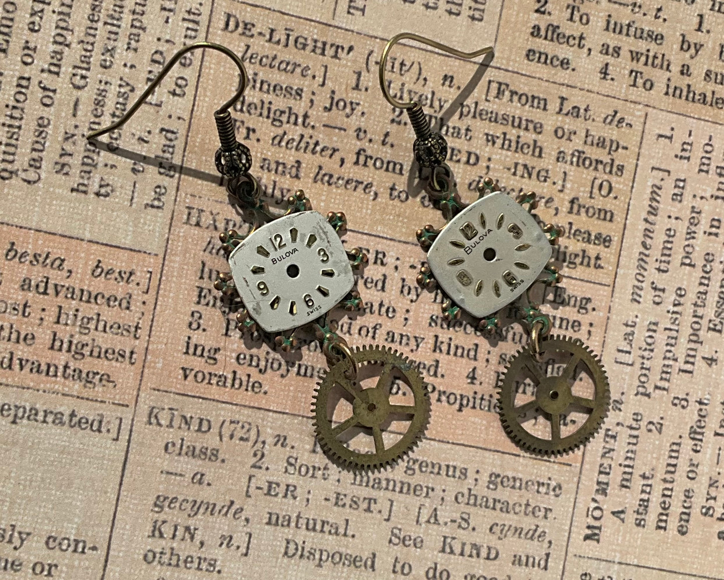 vintage watch face and pocket watch gear earrings