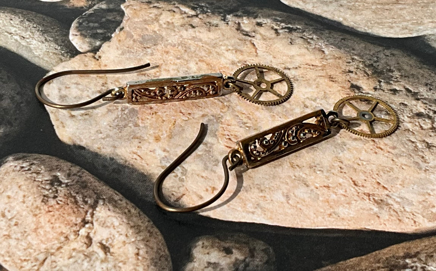 repurposed jewelry and vintage watch gears earrings