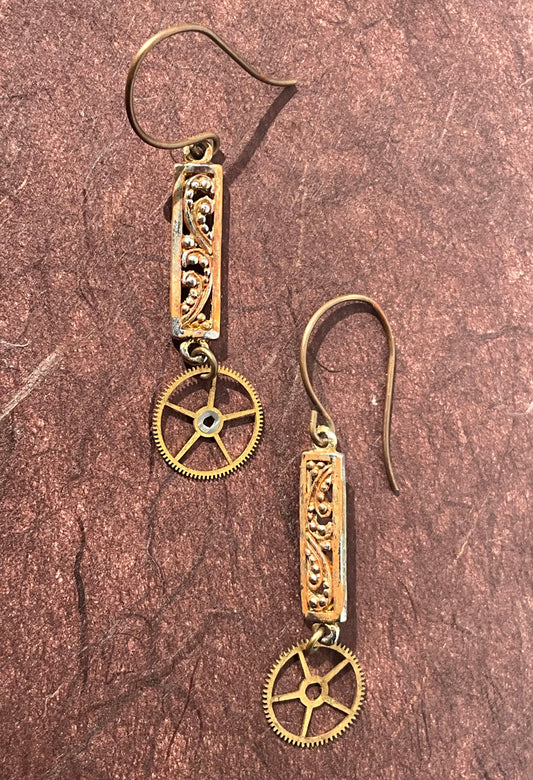 repurposed jewelry and vintage watch gears earrings