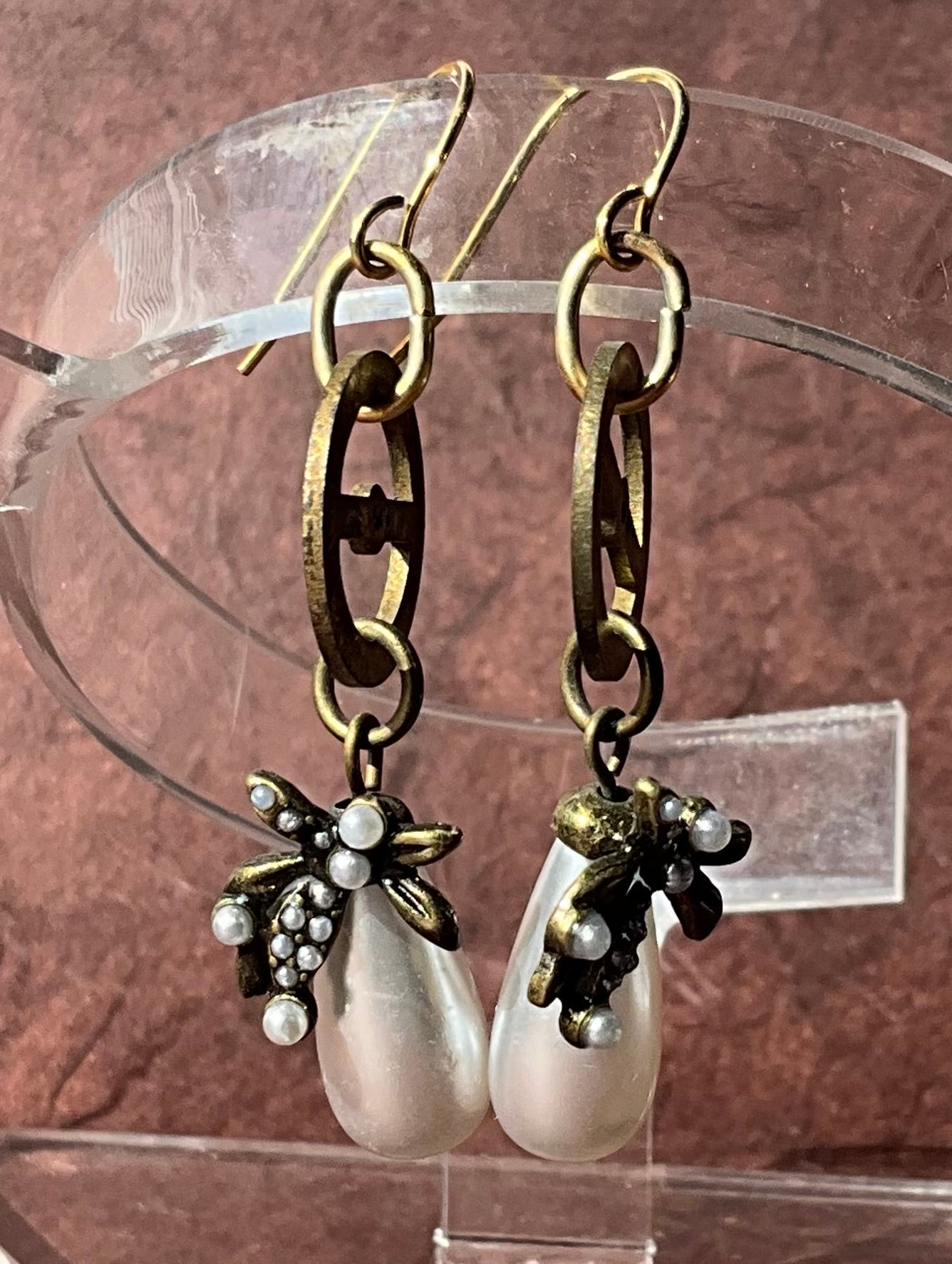 vintage pocket watch gears and repurposed pearl drops