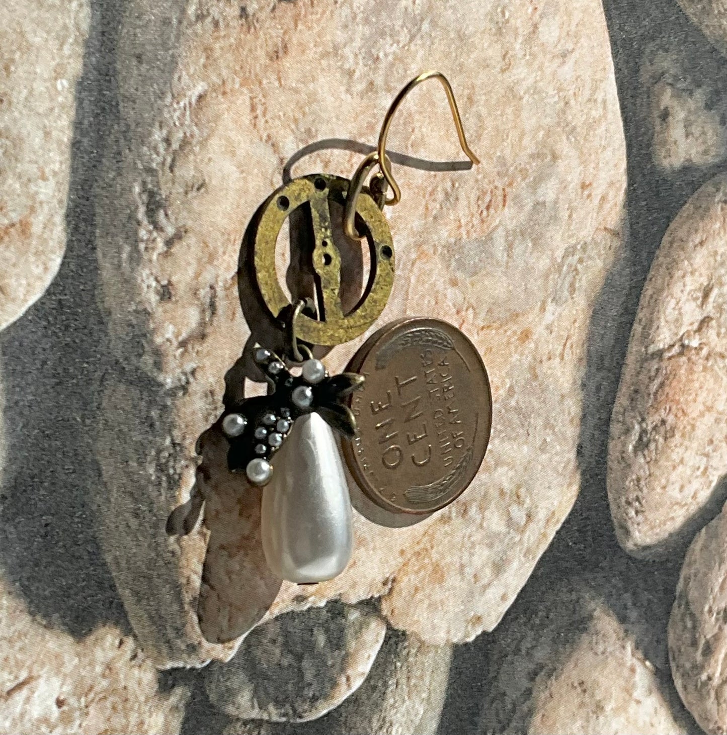 vintage pocket watch gears and repurposed pearl drops