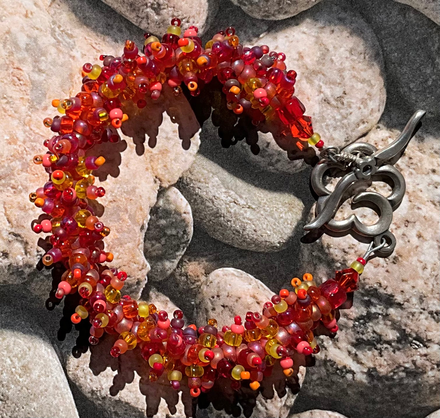 seed bead Woolley worm bracelet sterling clasp autumn