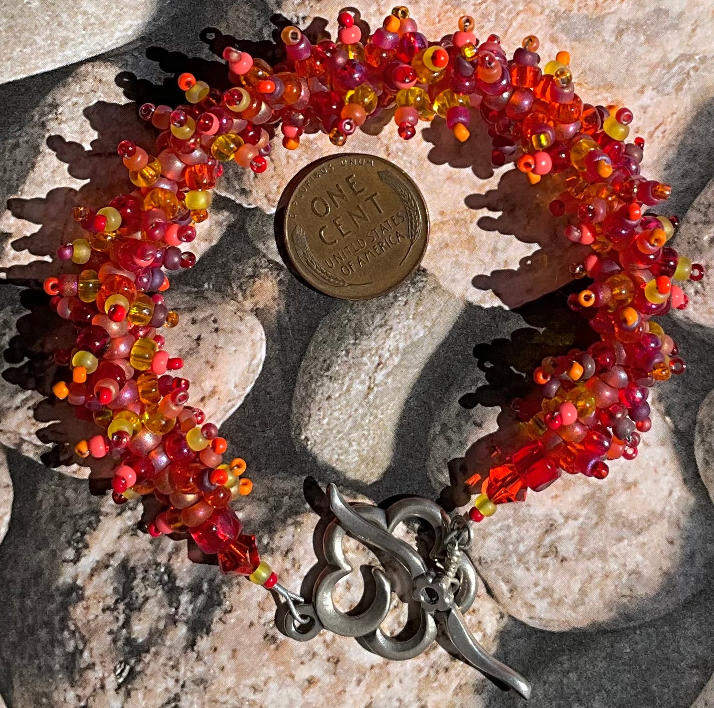 seed bead Woolley worm bracelet sterling clasp autumn