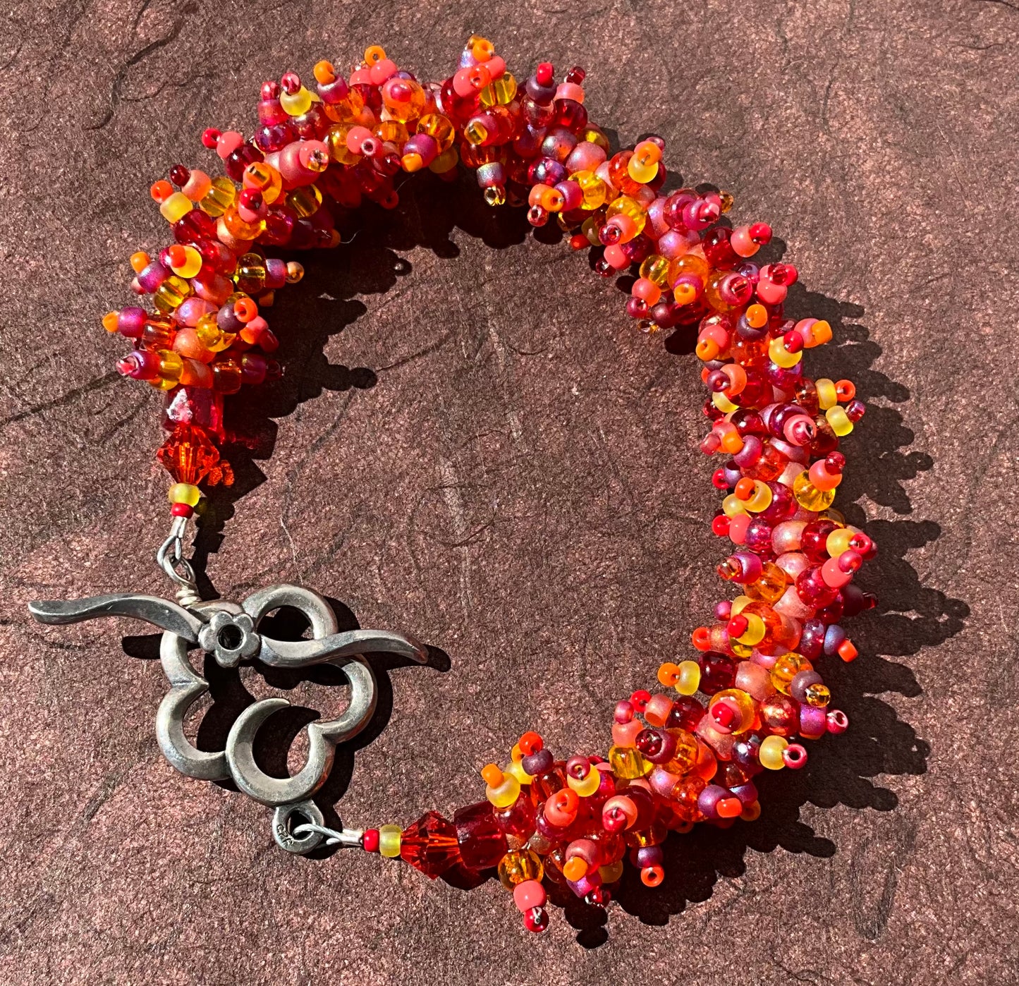 seed bead Woolley worm bracelet sterling clasp autumn